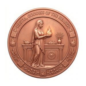 1 oz .999 Fine Copper Hestia Goddess Hearth Challenge Coin Medusa Protection Symbol Greek <strong>Mythology</strong> Flower UV Home Family <strong>Art</strong> - Product Image 1