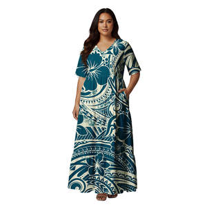 Hawaii Aloha Beach Outfit Jurk met bloemenprint Avondjurken V-hals Sexy Elegant Eiland Polynesische tribale prom Samoaanse jurken - Product Image 3