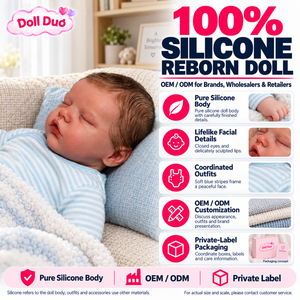 Muñeca Duo Personalizada de Silicona de Cuerpo Completo de 18 Pulgadas, Bebé Reborn con Rayas Azules Pálidas, Bebé Dormido, Regalo de Navidad para Niños - Product Image 1