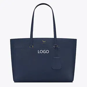 高品質カスタムデザイナーBolsa de toteショルダーバッグスクールショッピング女性用アンダーアーム財布シンプルなダークブルーのトートバッグ