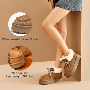 2025 nuevo estilo, botas de nieve de cuero y piel con cordones frontales para mujer, botas cortas antideslizantes de fondo elevado de lana gruesa - Product Image 2