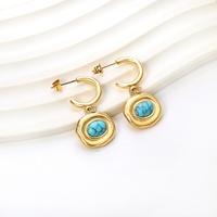 Pendientes de Aro Gruesos con Colgante, Chapados en Oro de 18K, de Acero Inoxidable, Estilo Bohemio Vintage con Turquesa para Mujer