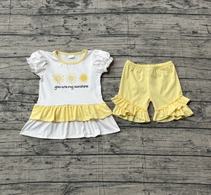Conjuntos de Ropa para Niñas RTS Boutique, Diseño de Rayas con Estampado 'You Are My Sunshine', Pantalones Cortos, Nuevos Diseños de Verano - Product Image 4