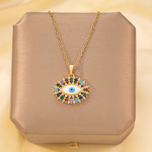 Collier pendentif en zircon à la mode transfrontalière, accessoires, plaqué or véritable 18 carats, collier <span class=keywords><strong>haut</strong></span> de gamme pour femmes, vente en gros d'usine - Product Image 4