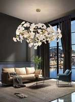 Fleur en céramique Ginkgo luminaire à feuille Long lustre lampe de projet lustre d'art de luxe lampes suspendues