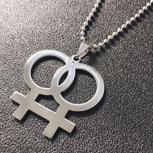 Vente en gros Acier inoxydable Gay Pride <span class=keywords><strong>Symbole</strong></span> Lesbienne Charme Collier Bijoux Homme Signe Pendentif Collier Pour Hommes - Product Image 5