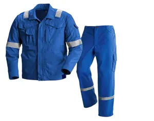 Pakaian Uniseks 100% Baju Katun Coverall Biru untuk Pertambangan 2 Potong Celana dan Jaket Coverall Seragam Kerja untuk Konstruksi