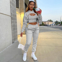 Toptan sonbahar kış moda kadınlar Set özel polar Jogger seti Hoodie yelek pantolon 3 adet Set