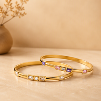 Bracciali in Acciaio Inossidabile Dorato per Donne, 2 Stili Impermeabili con Zirconi Multicolore, Regalo per Lei, Resistenti all'Ossidazione
