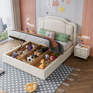Letto Tatami Moderno Minimalista in Legno Massello e Pelle con Contenitore per Bambini e Ragazzi, Misure 12m/15m, Letto Singolo per Camera da Letto Genitore-Figlio - Product Image 4