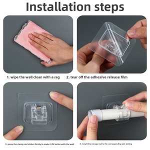 Support Adhésif Moderne sans Perçage en Plastique <span class=keywords><strong>pour</strong></span> Tringle à Rideau, Crochet de Fixation, Tringle Horizontale Télescopique <span class=keywords><strong>pour</strong></span> Porte Facile - Product Image 3