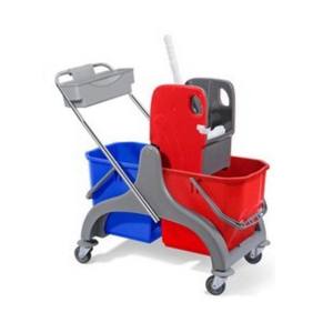 Chariot de nettoyage professionnel CKS 3226-C à double bac 50L chromé avec essoreuse à serpillière, en métal robuste à 4 roues pour hôtels - Product Image 1