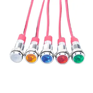 Indicateur lumineux led métallique avec deux fils, indicateur led, (6mm, 8mm, 10mm, 12mm), bleu, rouge, jaune, vert, blanc, 15ma, 220v