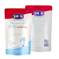 Sachet Doypack 500ml (16.9fl oz) en PET/NY/PE Blanc avec vernis brillant, couleurs bleu, rouge, blanc, 10 microns, pour liquide lessive bébé