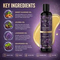 Huile de massage à la lavande aromathérapeutique OEM, non-OGM avec vitamine E, huile de jojoba et d'amande douce, huile de massage relaxante pour le corps, pour la maison et le spa