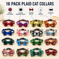 Lot de 16 colliers à carreaux pour chat avec nœud papillon, boucle de sécurité détachable, clochette et réglables pour chatons et chiots - Vente en gros