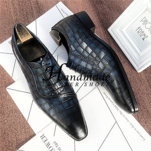 Zapatos de vestir formales para hombre con diseño de piel de cocodrilo, punta en pico, con cordones, estilo Oxford británico, zapatos de negocios para jóvenes. - Product Image 6