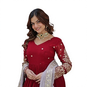 Vestido de Diseñador Indio Tradicional de Verano, Exclusivo y Moderno, con Bordado Faux Blooming, Lentejuelas Zari, para Fiestas y Eventos de Lujo - Product Image 1