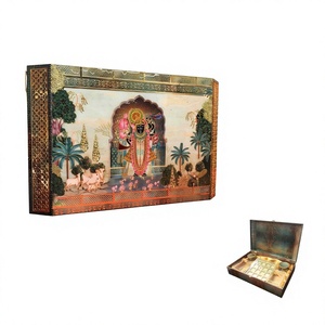 Boîte rectangulaire en bois massif poli fait main, peinture religieuse, art de table, décoration, étui de rangement multifonction 18.375x11.75 - Product Image 1