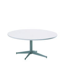 Table basse ronde moderne avec plateau en pierre blanche et base en métal gris, meubles de salon