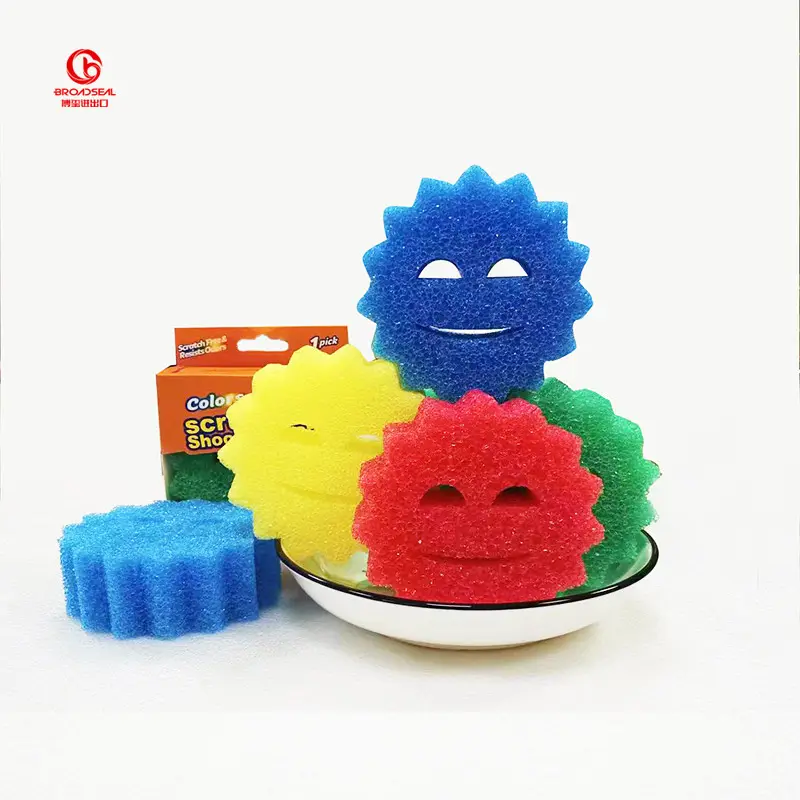 Multicolor Compressed Cellulose Sponge Pad Smiley Face Kitchen Dish Washing Cleaning Sponge