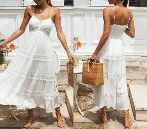 时尚女装连衣裙新款夏季休闲长裙2022女士法国浪漫白色吊带连衣裙