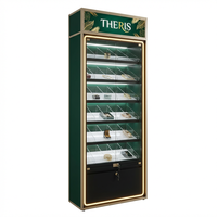 Vitrine à tabac personnalisée avec porte en verre ouverte, étagère en métal, écran publicitaire LED
