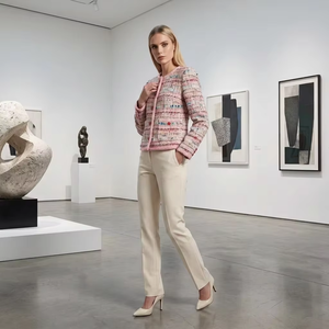 Luxurious Red and <strong>White</strong> Multi-color Tweed <strong>Jacket</strong> Women Heavyweight <strong>Boucle</strong> Blazer Modern Art Gallery Style Plaid - Product Image 2