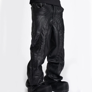 Pantaloni Cargo da <span class=keywords><strong>Uomo</strong></span> Neri Oversize in Ecopelle PU a Vita Alta con Zip Stile Decostruito Streetwear Hip Hop - Product Image 5