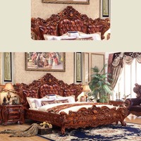 Ensemble de lit de style européen king size luxueux meubles royaux ensembles de lit de chambre à coucher d'hôtel en or antique