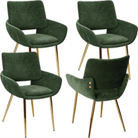 4 chaises de salle à manger en tissu vert avec dossier et accoudoirs, pieds dorés, salle à manger/cuisine, stable, 150 kg