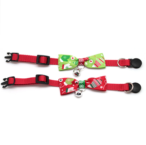 High-end custom Christmas Theme Pattern Puppy Cat Dog nylon Collar with bell and Escape Buckle - Product Image 3