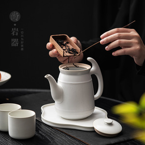 Tetera de cerámica elegante blanca de gran capacidad con tapa para preparar té de hierbas y hervir agua - Product Image 2