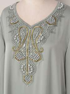 Ropa Islámica al por Mayor para Mujer, Cinturón con Cuentas <span class=keywords><strong>de</strong></span> Oriente Medio, Arabia Saudita, Dubái, Color Sólido, Adornado con <span class=keywords><strong>Perlas</strong></span>, Vestido Abaya Cerrado - Product Image 5