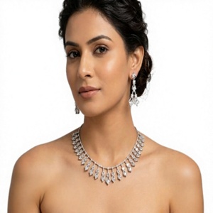 Royal Silver Plated <b>Crystal</b> Necklace and Earrings <b>Set</b> Women's Classic Water Drop Fashion Jewelry Wedding Jewelry <b>Sets</b> - Product Image 2
