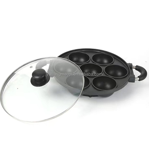 Sartén Antiadherente de Aluminio Fundido, Utensilios para Hornear, Sartén para Panqueques Redonda de 7 Agujeros, Molde para Pastel con Tapa de Vidrio Transparente - Product Image 1