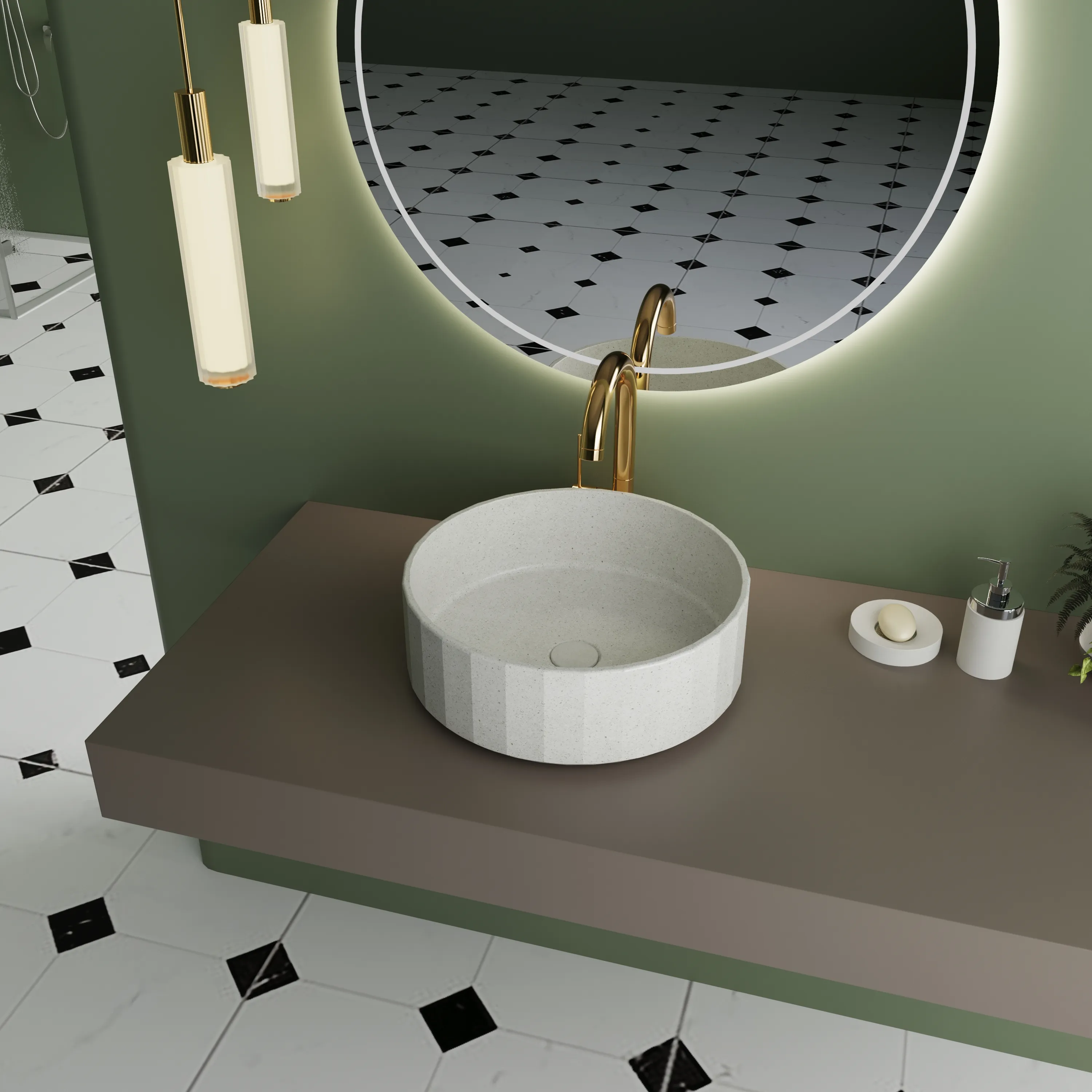 नया उत्पाद आधुनिक बाथरूम बेसिन सीमेंट बाथरूम सिंक वैनिटी काउंटर टॉप हस्तनिर्मित पत्थर रंग गोल कंक्रीट सिंक