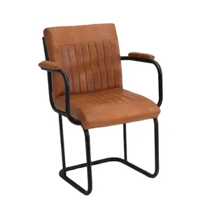 Vintage Industrial High Quality Leather Chairs with Iron Base Legs Comfortable Leather Seat Chair for Office, Home and Hotel