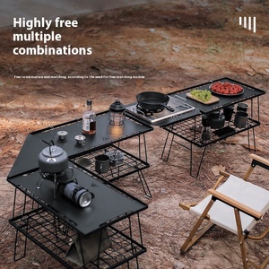 Mesa de Camping de Doble Capa de Bambú y Aluminio con Rejilla de Malla Extraíble, Plegable, para Barbacoa/<span class=keywords><strong>Picnic</strong></span> al Aire Libre, <span class=keywords><strong>Tipo</strong></span> Hierro Metálico - Product Image 3