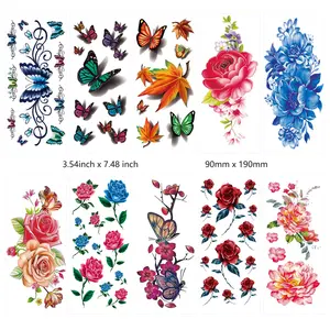 hot selling 9*19cm butterfly rose flower colorful leg lap thigh lotus flower sticker tattoo waterproof 3d arm stickers