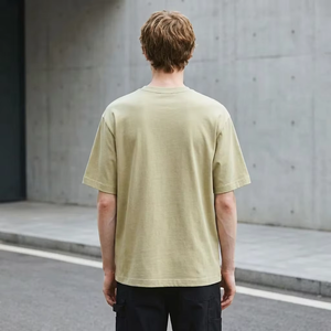 T-shirt Minimalista in Cotone Pesante con Grafica Volpe Stampata DTG Personalizzata Disegnata a Mano, T-shirt Oversize Streetwear Color Sabbia per <span class=keywords><strong>Uomo</strong></span> - Product Image 3