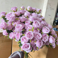 Hochwertige Hochzeits- und Festdekoration Künstliche Seidenrosen 3-Köpfiger Rosenstrauß Burgunderrote Rosenblüten