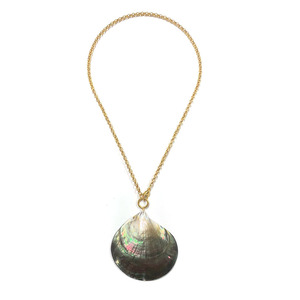 Collier pendentif grand format en perle de coquillage de luxe à la mode, acier inoxydable, or 18 carats, vintage, exagéré, épais, pour femmes - Product Image 1