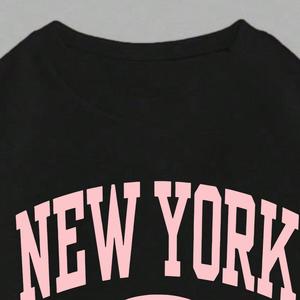 Conjunto de Ropa <span class=keywords><strong>Negra</strong></span> a la Moda para Niñas Pequeñas, <span class=keywords><strong>Sudadera</strong></span> con Estampado de Letras Rosas y Pantalones Acampanados con Cintura Elástica, Personalizable - Product Image 4