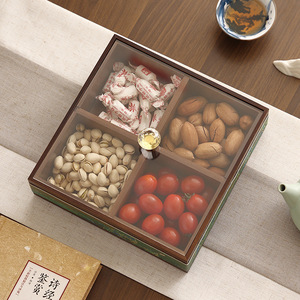 Caja de Madera Estilo Chino para Frutos Secos, Doble Capa, Cuatro Compartimentos, Bandeja Rectangular para Dulces y Bocadillos, Tipo Vertical, 1-3L - Product Image 3