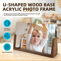 Bingkai Foto Transparan Tanpa Bingkai Tailai, Bingkai Foto Rustic Kayu dengan Alas Kayu Walnut, Logo Custom