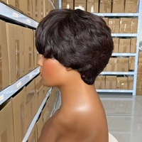 Perruque Coupe Pixie Perruques Complètes pour Femmes Cheveux Lisses Courts Bob Sans Lacet Pré-Épilés Cheveux Humains Brésiliens