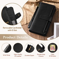 Dompet Wanita Kulit Imitasi Mewah, Tempat Kartu Kredit, Anti RFID, Lapisan Nilon, Panjang, Kapasitas Besar, Clutch Tali Pergelangan Tangan