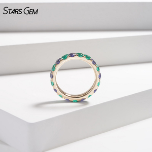 แหวนพลอยสีเขียวมรกตทรงบริลเลียนต์คัท 3.5 มม. 3.62 กะรัต จาก StarsGem ตัวเรือนทองคำแท้ 14K สีเหลืองทอง สไตล์วินเทจ เหมาะสำหรับงานหมั้น งานแต่งงาน และงานเลี้ยง สำหรับทั้งผู้หญิงและผู้ชาย - Product Image 3