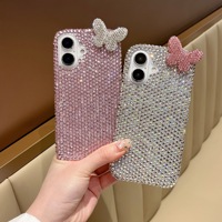 Coque de téléphone portable en diamant papillon nœud papillon de luxe pour Apple 14 Pro Max, vente en gros, étui pour iPhone 13 Plus avec strass